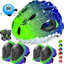 Toddler/Kids Bike Helmet Set for Boys Girls 3D Adjustable Kids Helmet Protective Gear Set Knee Elbow Wrist Pads and Multi-Sports Skateboard Scooter Cycling Roller Balance Bike, Size: Medium: 21.65"-22.84"/55-58cm