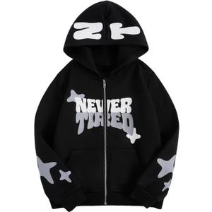 SOLY HUX Boy's Zip Up Hoodies Sweatshirt Y2k Letter Graphic Long Sleeve Streetwear Jacket (14 Years, Black Letter)