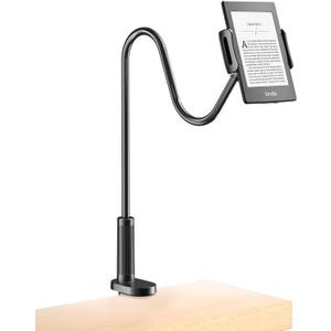 Gooseneck Tablet Holder for Kindle Reading in Bed, Hands Free Desk Bedside Lazy Arm Stand for Kindle Accessories, Compatible with iPhone iPad mini Black