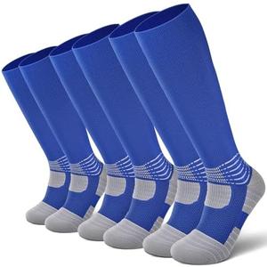 IRAMY Compressive Soccer Socks Ankle Compression Support Coolmax Wicking Anti-Slip Football Baseball Softball 1/2/3 Packs, Pack of 4, Dark Blue 