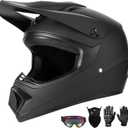 Youth Motorcycle Helmet (Goggles Gloves Face Shield) 4PCS Set, Unisex Dirt Bike Helmets Full Face Helmet, Mountain Bike Motocross Helmets, DOT Approved Helmets (Matte Black, Small) (Black)