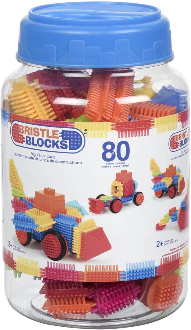 Battat  Bristle Blocks  STEM Interlocking Building Blocks  80 Pieces Playset  Reusable Storage Bucket  Developmental Toys for Toddlers & Kids  Big Value Case  2+ Years