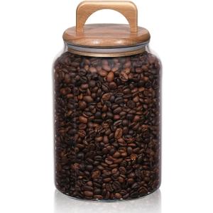 WHJY 1/2 Gallon Glass Jars with Wood Lids Flour Sugar Storage Containers for Kitchen Pantry Large Airtight Clear Canister for Coffee Bean Snacks Dried Goods