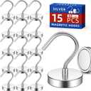15 Pack Magnetic Hooks Large Opening, 60LBS Neodymium Magnet Hooks Heavy Duty, Strong Magnetic Hooks for Hanging, Magnet with Hooks for Cruise Cabins, Fridge, Classroom, Locker, Office