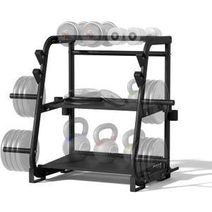 EOAT 3-Tier Dumbbell Rack Stand Only - 700LB Heavy Duty Weight Storage Organizer with Thickened Steel Tube, Adjustable Weight Stand for Dumbbells, Barbells, Kettlebells, Black/Beige