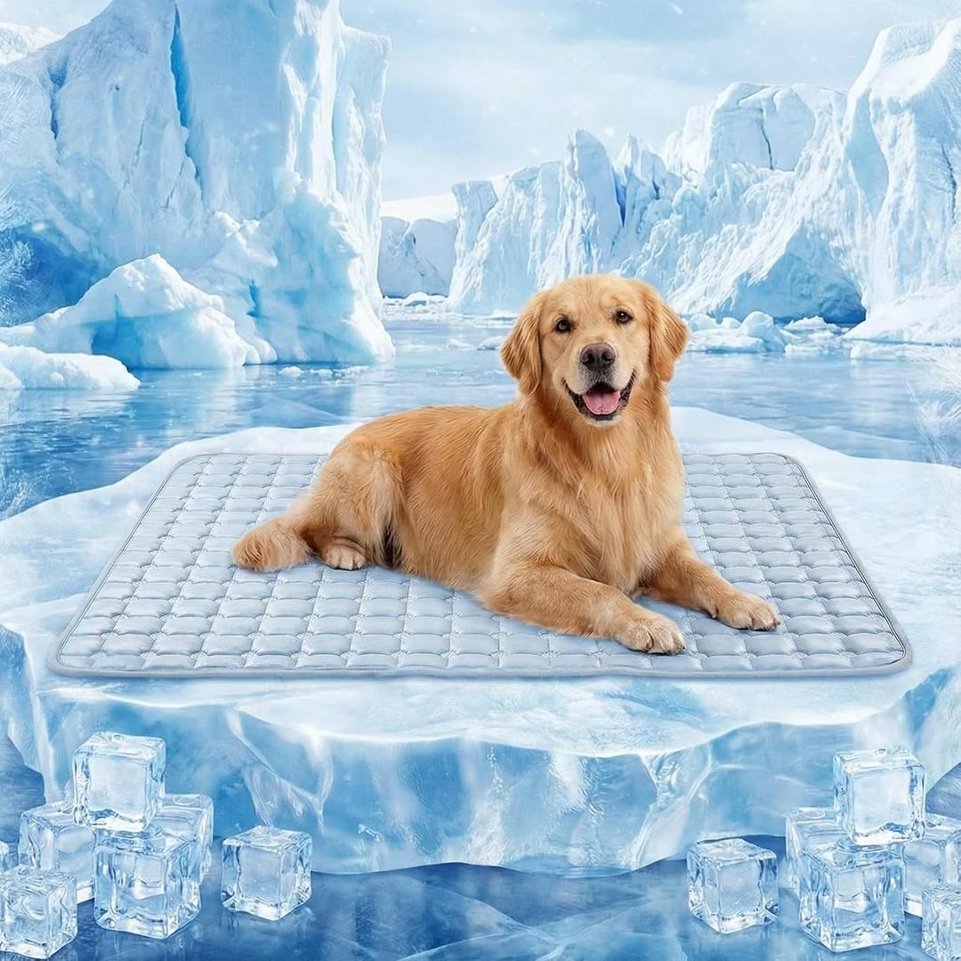 FunFurry Cooling Mat for Dogs59"X40" Extra Large Pet PadQ-Max>0.5 Rapid Cooling Dense Weave FabricWashable Kennel Mat with Non-Slip Bottom (Light Blue, XXL)
