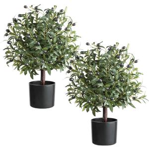 25.5 Tall Artificial Topiary Ball Olive Tree Set of 2 Pack, Olive Boxwood Topiary Ball Potted Bushes UV Resistant Potted Plants for Garden Indoor Outdoor Home Decor