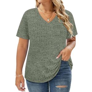 CARCOS Plus Size Tops for Women Short Sleeve Shirts Basic V Neck Summer Tshirts Casual Tunics XL-5XL (XXL)