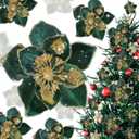 Norme 15 Pcs 3 Size Velvet Christmas Poinsettia Flowers Magnolia Glitter Artificial Flowers Ornaments Poinsettia for Christmas Tree Wreath Garland Wedding Holiday Decor(Green)