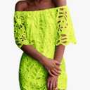 PRETTYGARDEN Women's Summer Off Shoulder Dresses Floral Lace Flare Short Sleeve Spring Vintage Elegant Mini Dress Medium