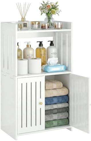 HAYOFAMY 3-Tier Bathroom Storage Cabinet, Small White Floor Cabinet Freestanding Organizer with Door for Living Room Hallway Small Space