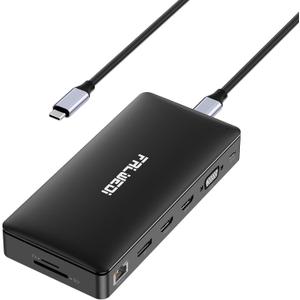 FALWEDI USB C Laptop Docking Station,15 in 1 Dock with 4K Triple Display Multiport Adapter and 3 Monitors Compatible for MacBook/Lenovo/Dell/HP (2 HDMI,DP,VGA,USB Ports,RJ45,SD/TF,Mic/Audio,PD) Black
