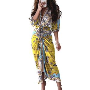 FYEARFOX Women's Button Down Shirt Dress Ruched Split Maxi Dresses Long Sleeve Wrap V Neck Tie Waist Party Clubwear (XX-Large, 5)