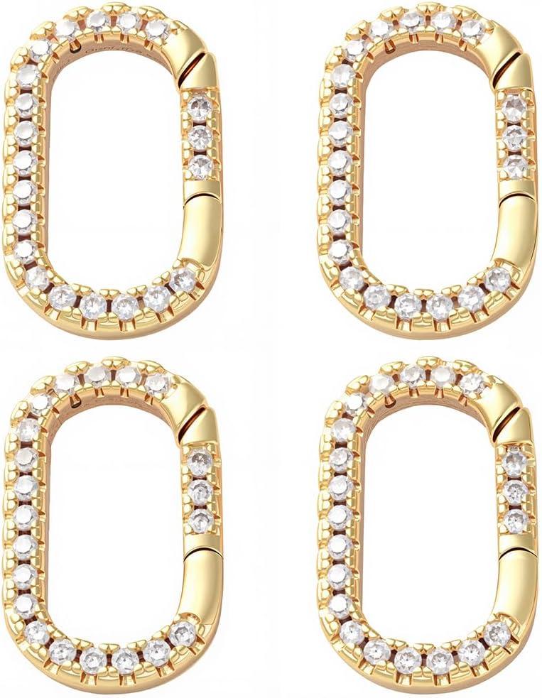 SUNNYCLUE 1 Box 4Pcs Spring Oval Ring Gold Carabiner Clips Bulk Cubic Zirconia Real 18K Gold Plated Brass Rhinestone Keychain Snap Buckle Gate Ring for Key Bag Purses Handbags DIY Crafts Accessories