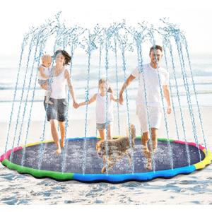 Lewtemi 8 ft Giant Nonslip Splash Pad 96" for Adult Kids and Dog, Thicken Sprinkler Pool Summer Outdoor Water Playmat for Backyard, Fun Backyard Fountain Pad(Cute)