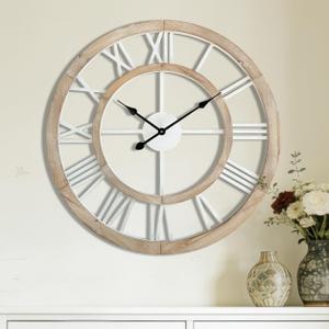 30 Inch Oversized Rustic Wall Clock Silent Non-Ticking Wooden Wall Clocks with Roman Numerals Farmhouse Decorative Clock for Living Room Bedroom Office (Light Lvory)