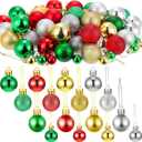 Aoriher 96 Pcs Mini Christmas Ball Ornaments for Tree Small Christmas Tree Decorations Bulk Red Green Gold Silver 1.57 Inch and 0.79 Inch Glitter Shatterproof Tiny Xmas Ornaments for Holiday Party