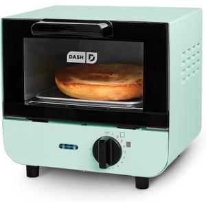 Dash Mini Toaster Oven - Sleek & Stylish - For Creative Homemade Treats - Compact, Space-Saving Design - adjustable temperature dial - Removable Baking Tray - Aqua, + Auto Shut Off Feature