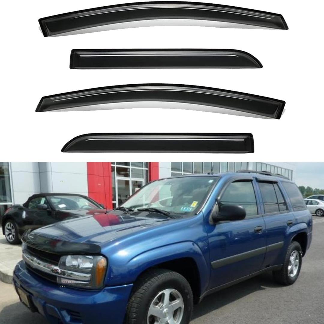 Wensdy 4pcs Side Window Wind Deflectors,Outside Mount Shade Sun rain Guards,Dark Smoke Visors for 2002-2009 Chevy Trailblazer/GMC Envoy, 94733