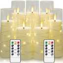 Flameless Candles with Embedded Star String, Battery Operated LED Pillar Candles with Timer and Remote Control,Home Decorating for Ambiance Set of 7(Ivory)