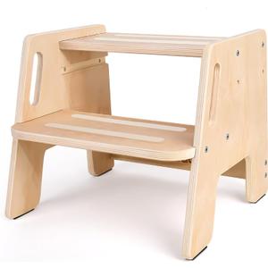 Toddler Step Stool, Wooden Height-Adjustable 2-Step Stool for Kids, Potty Training Stool with Handles for Bathroom Sink, Kitchen, Bedroom (Original Wooden Colour)