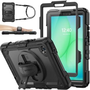 SEYMAC stock Case for Samsung Galaxy Tab A11 8.7'', Full-Body Drop Protection Case with Screen Protector Pencil Holder [360 Rotating Hand Strap] &Stand, Black
