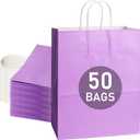 DechoPak Purple Gift Bags, 50Pack 8x4.4x10 Inch Light Purple Paper Gift Bags with Handles, Gift Bag Bulk Medium Party Favor Goodie Bag for Kids Birthday Wedding Valentine's Christmas Retail Business