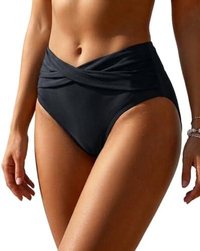 Talisea Women Full Coverage Bikini Bottom - V Cut Bathing Suit Bottoms Mid Waist Twist Front Swimsuit Bottom Swimwear 2025, Size M