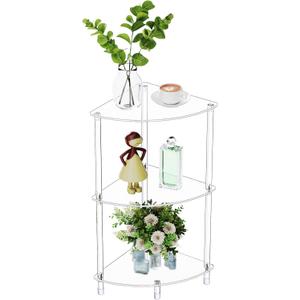 Clear Triangle Acrylic Side Table for Small Space, 11.81" L x 11.81" W x 26.7" H, 3-Tier Corner Shelf Stand End Table for Living Room Bedroom, Corner Display Rack Storage Shelf for Bathroom