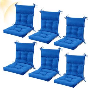 Sintuff 6 Pcs 44 x 21 x 4 Patio Chair Cushions Outdoor Chair Cushion Seat/Back Tufted Pillow with Ties Water Resistant Replacement Indoor Patio Furniture Outdoor Furniture (Solid Color,Blue)