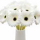 15 Pcs Artificial Gerbera Daisies Flowers Fake Daisy Real Touch PU Faux Flowers Bouquet for Indoor Home Arrangements Vase Wedding Party Table Centerpiece DIY Floral Decor (White)