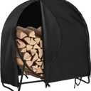 AKEfit 40 Inch Firewood Log Hoop Cover, Heavy Duty 600D Oxford Outdoor Waterproof Round Log Rack Cover with Zipper & 2 Windproof Buckle Straps & Drawstring,Round Firewood Rack Cover 40 INCH, Black