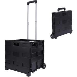 Elevon Foldable Utility Cart, with Telescopic Handle, Collapsible Durable Grocery Utility Cart with Rolling Wheels for Easy Storage, Luggage Travel, Compact Portable, Black