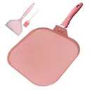 Paweiya Square Griddle Pan for Stove Top Nonstick, Flat Pan with Spatula & Brush, 11"X 11" Pink