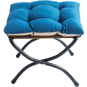 15" Folding Foot Stool for Patio, Small Accent Outdoor Ottoman, Metal Frame Foldable Foot Rest, Upholstered Morden Folding Footstool for Home Living Room Bedroom Washable Sapphire