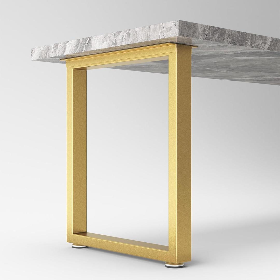 Metal Table Legs 28 inch Height x 24 inch Wide with Adjustable Protector Feet, Heavy Duty Metal Furniture Legs for Coffee Table, Cocktail Table, Square Tube Leg (Bear Up to 800lb), Gold, Set of 2, H28" W24"