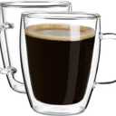 YUNCANG Double Wall Insulated Coffee Mugs, 16 Ounces - Clear Glass, Cappuccino & Latte Cups, Heat Resistant