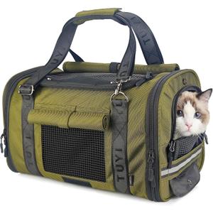 Soft Sided Cat Carrier for Anxious Cats with Privacy Flaps, Airline Approved & Car Seat Safe Pet Carrier for Small Dogs & Cats, 17 x 9.5 x 10.5 in, Reinforced Resin Mesh, Metal Buckles, Green