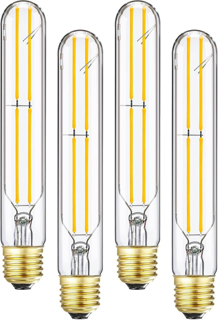 T10 Led Tubular Bulb 60 Watt E26 Incandescent Bulb 6W Dimmable Edison Led Long 3000K Soft White 600lm E26 Medium Base Lamp 7.3in,4-Pack