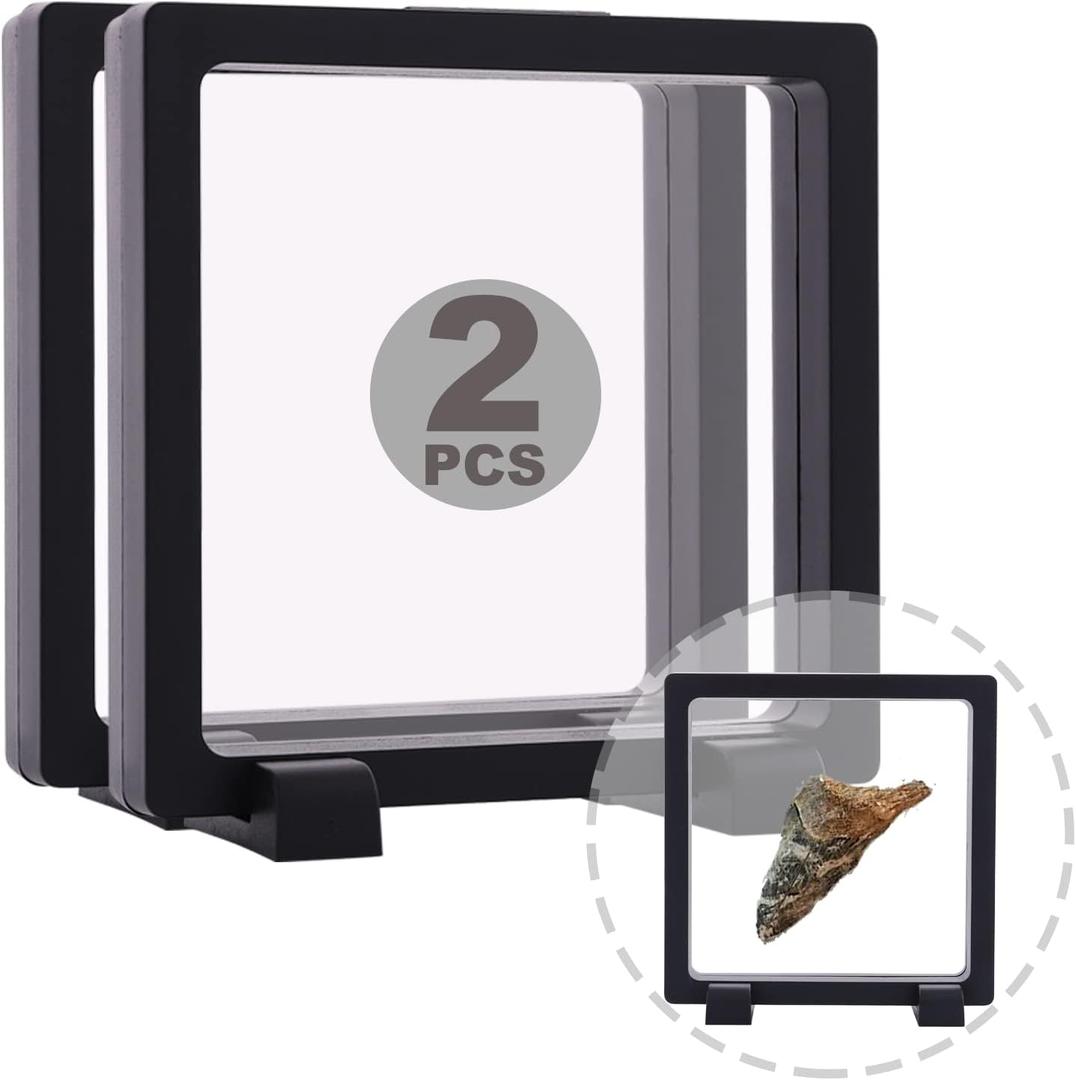 2 Set 4.3 Inch 3D Floating Display Frame Case for Jewelry, YITOU Challenge Coin Display Stands Case Holder for Fossil, Rock, Gemstones, Megladon Tooth, Specimens, Floating Frame Case