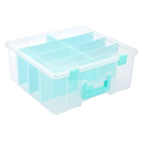 BTSKY Clear Plastic Dividing Storage Box with 8 Deep Compartments Adjustable Storage Bin with Lid Portable Craft Storage Container Multipurpose Sewing Box Art Supply Organizer, 15.1x13.9x6.1 Inches