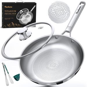 perehome Titanium Pans for Cooking,12 Inch Non-Toxic Frying Pan with Lid