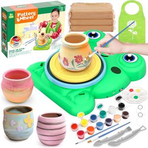 Aujazyble Pottery Wheel for Kids  Complete Pottery Painting Kit Arts and Crafts for Kids Ages 812 with 3 Pack Air Dry Clay Art Supplies Toys for Girls Boy Birthday Gift for 6 7 8 9 10 11 12+