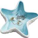Starfish Jewelry Dish Ceramic Holder Ring Trinket Tray, Ocean-themed Decorative Trinket Dish, Suitable for Mother Friend Sister, Gifts for Women, Home Decor Trinket Dish(Sea Blue)