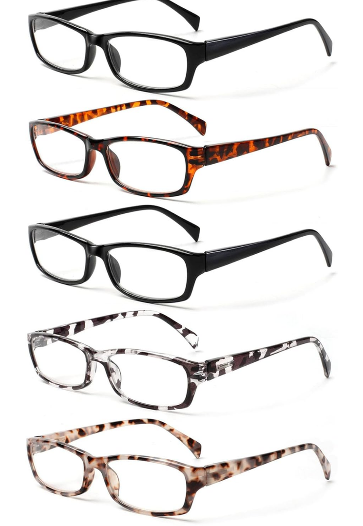 Kerecsen Reading Glasses 5 Pairs Fashion Ladies Readers Spring Hinge with Pattern Print Eyeglasses for Women (Mix Color -4, 2.00)