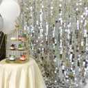 Silver Shimmer Wall Backdrop 8ft * 8ft 1 Panel, Silver Sequin Backdrop Photobooth Props for Wedding, Anniversary, Birthday, Party Decorations