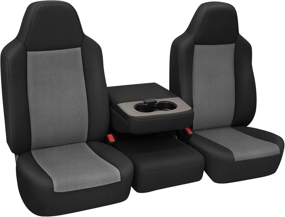 Front Seat Covers Replace for 2002-2010 Ford F250 F350 F450 F550 40/20/40 Split Seat with Molded Headrest and Shoulder, Knitted Fabric Composite Soft Foam Lining Airmesh Breathable Seat Cover