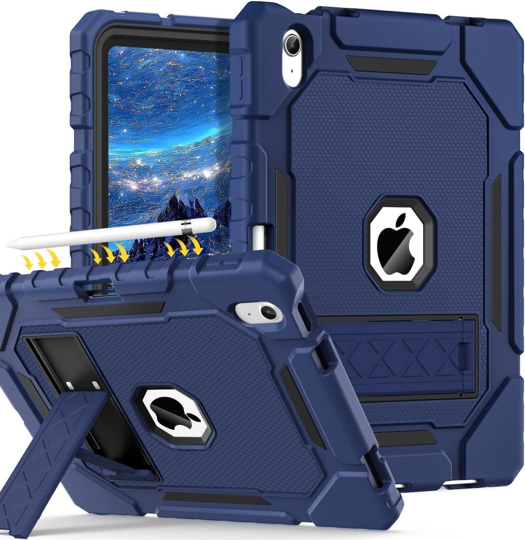 Grifobes for iPad A16 Case 11th Generation 11 inch 2025 / iPad 10th Generation Case 10.9 inch 2022, Heavy Duty Military Grade Shockproof Cover with Pencil Holder for i Pad 11/10 Gen (Navy Blue) (for iPad A16 11" / iPad 10th Generation 10.9, NavyBlue / Black)