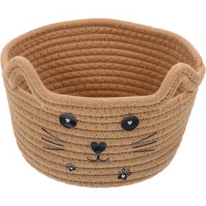 Cat Style Cotton Rope Basket Hand Woven Organizer for Sundries Cute Design for Home Decor for Pet Lovers