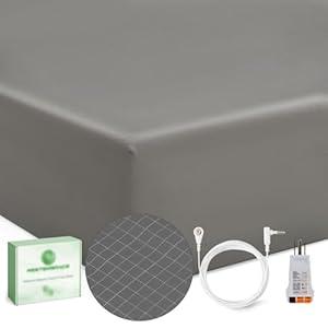 Grounding Sheets King 15% Silver Fiber 85% Cotton with Outlet Tester, Grounded Sheet Kit Fiited Bed Sheet Earth Connected (Gray Little, King)